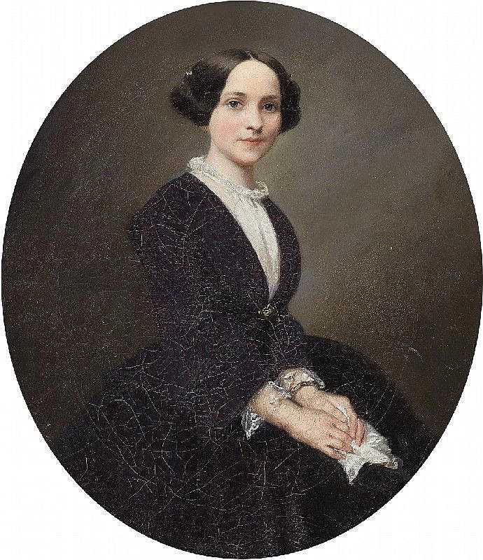 Ritratto di una giovane donna in abito lilla - attribuito